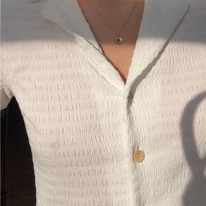 White Textured Button-Up Top